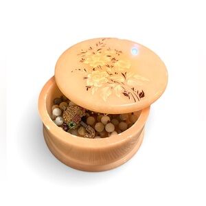 Alabaster Vintage 1950s Italian Peach Stone Lidded Jewelry Dish